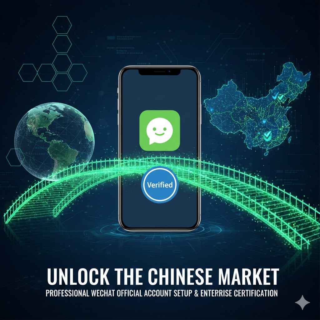 WeChat official account and enterprise certification concept for entering China market